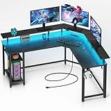 Rolanstar Schreibtisch L Form mit LED & Steckdosen, 117 cm Computertisch mit Monitorständer &...
