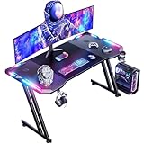 HLONONE 120 x 60 cm Gaming Tisch, Gaming Schreibtisch mit LED, PC Tisch Gaming mit...