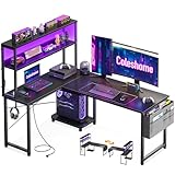Coleshome Gaming Tisch L Form mit LED & Steckdosen, 135 × 100 cm Reversibel Gaming Schreibtisch mit...