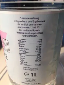 Spickzettel auf dem Etikett einer Wasserflasche