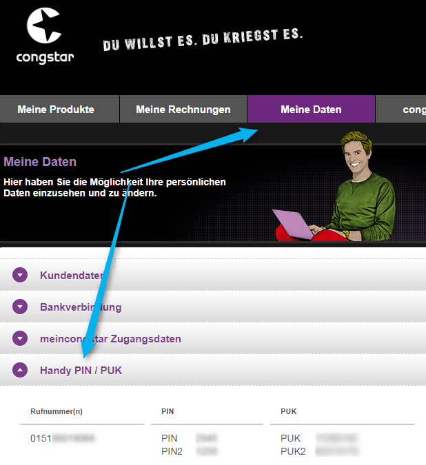 Die congstar PIN im Kundencenter abfragen