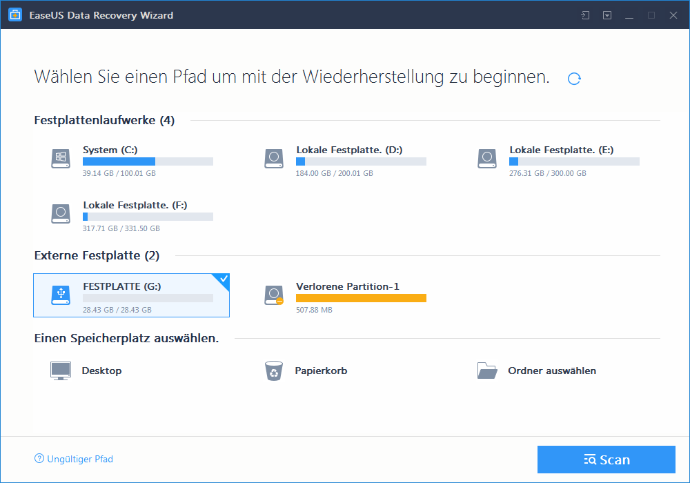 Die Datenwiederherstellung mit EaseUS Data Recovery Wizard