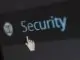 Security in blauer Schrift auf schwarzem Hintergrund