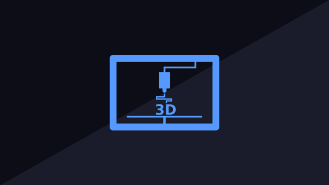 Blaues 3D-Druck-Symbol auf dunklem Hintergrund