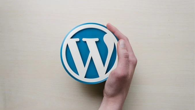 Wordpress Logo wird von Hand festgehalten