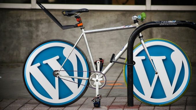 Rennrad mit Wordpresslogogs in den Felgen